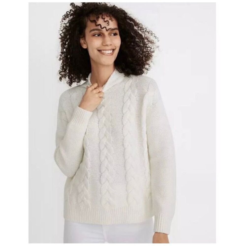 Madewell Grenville Cableknit Mockneck Sweater in Antique Cream Small